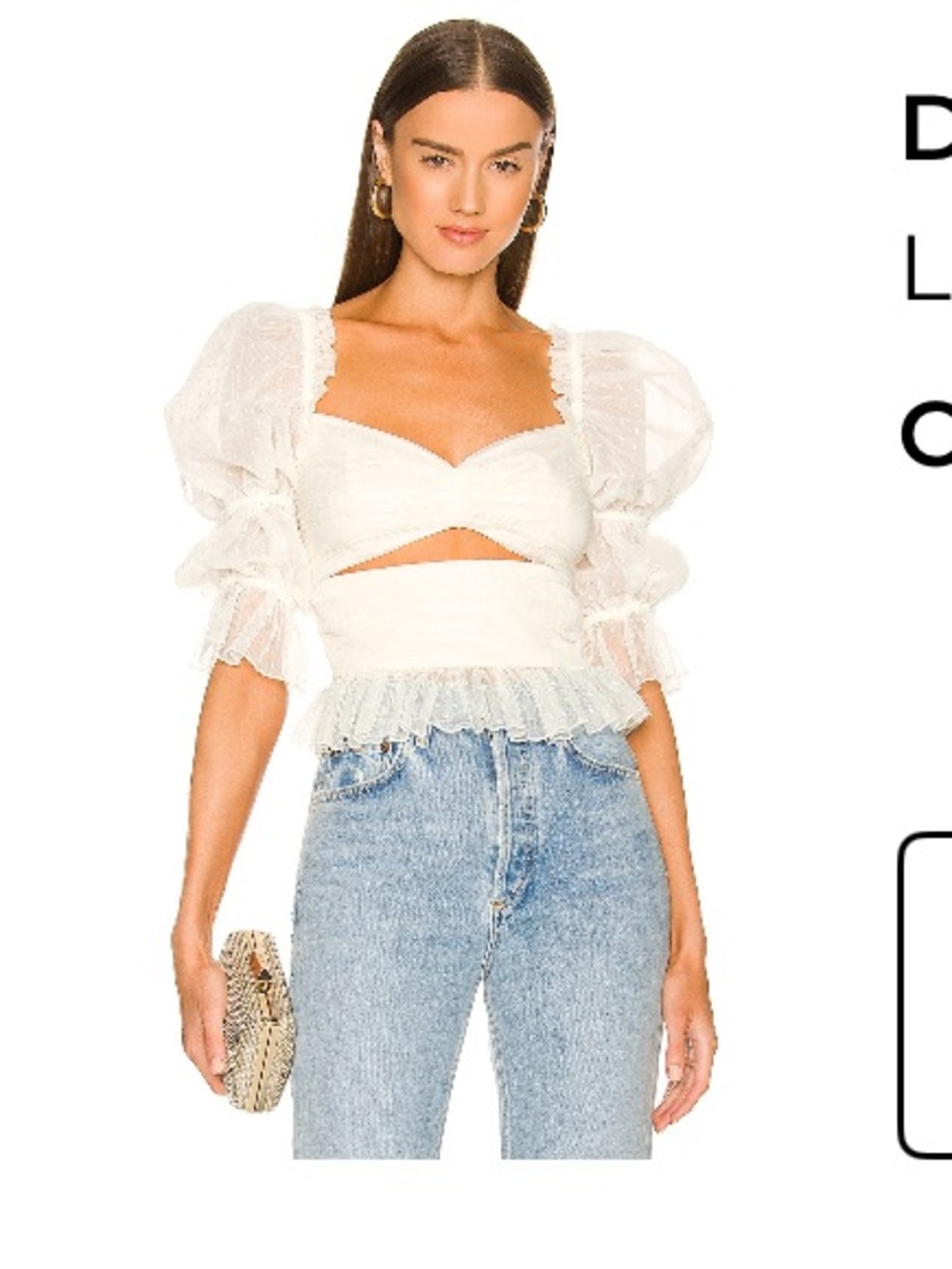 LPA White Swiss Dot Puff Sleeve Crop Top - Picture 5 of 5